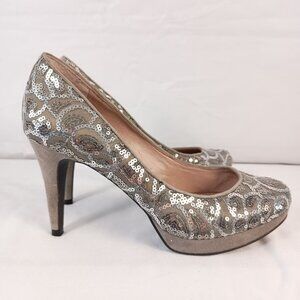 Vince Camuto Silver Sequin Platform Heels Women Size 5.5 Prom Formal